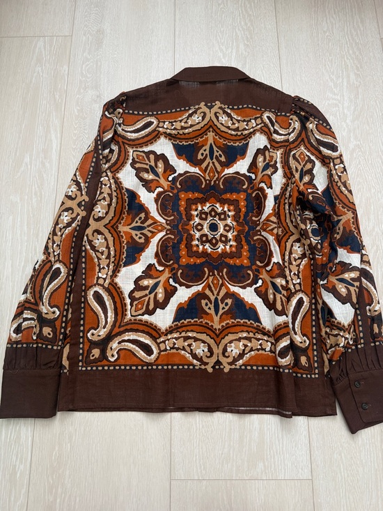 Sezane Claudio Brown and Orange Paisley Button Down Shirt - Picture 8 of 8